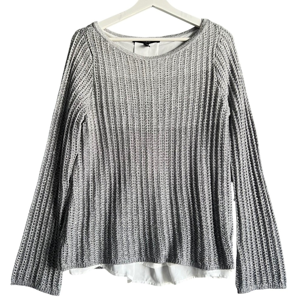 White House Black Market Silver Ombre Metallic Layered Split Back Sweater M